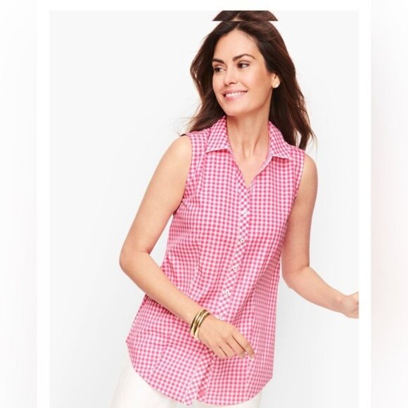 Talbots Pink Gingham Sleeveless Button Down Shirt - Picture 1 of 7